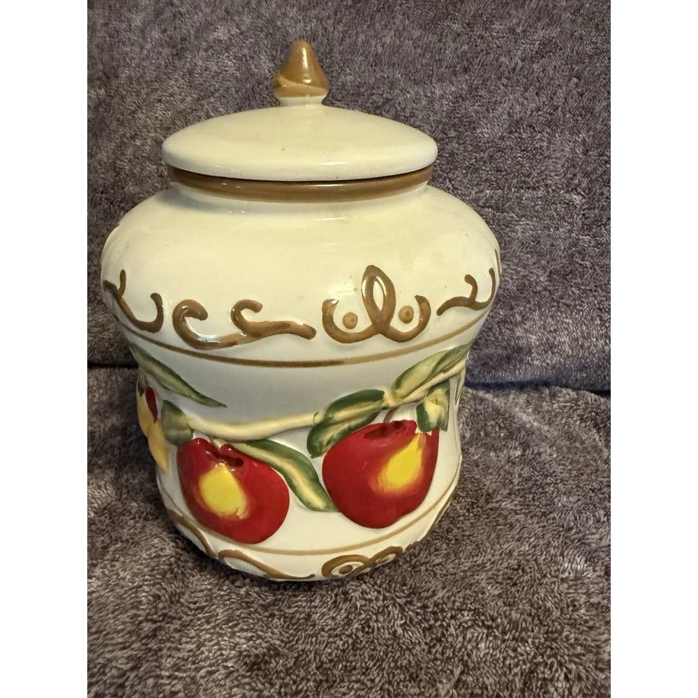 VTG 7.5HAND PAINTED NONNI'S BISCOTTI BISCUIT COOKIE CANNISTER JAR W/APPLE Design